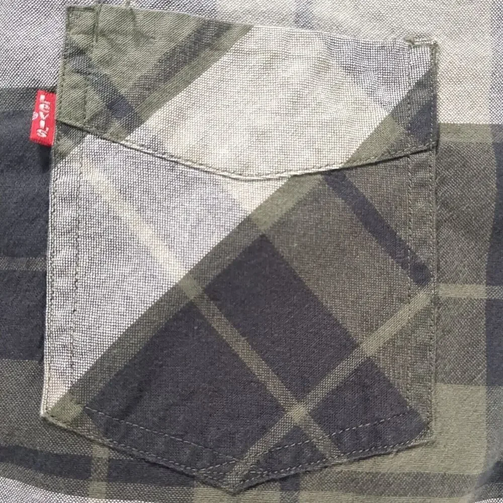 Levis Mens Small Green/Black/White Plaid Button‎ Up Short Sleeve Shirt Vintage